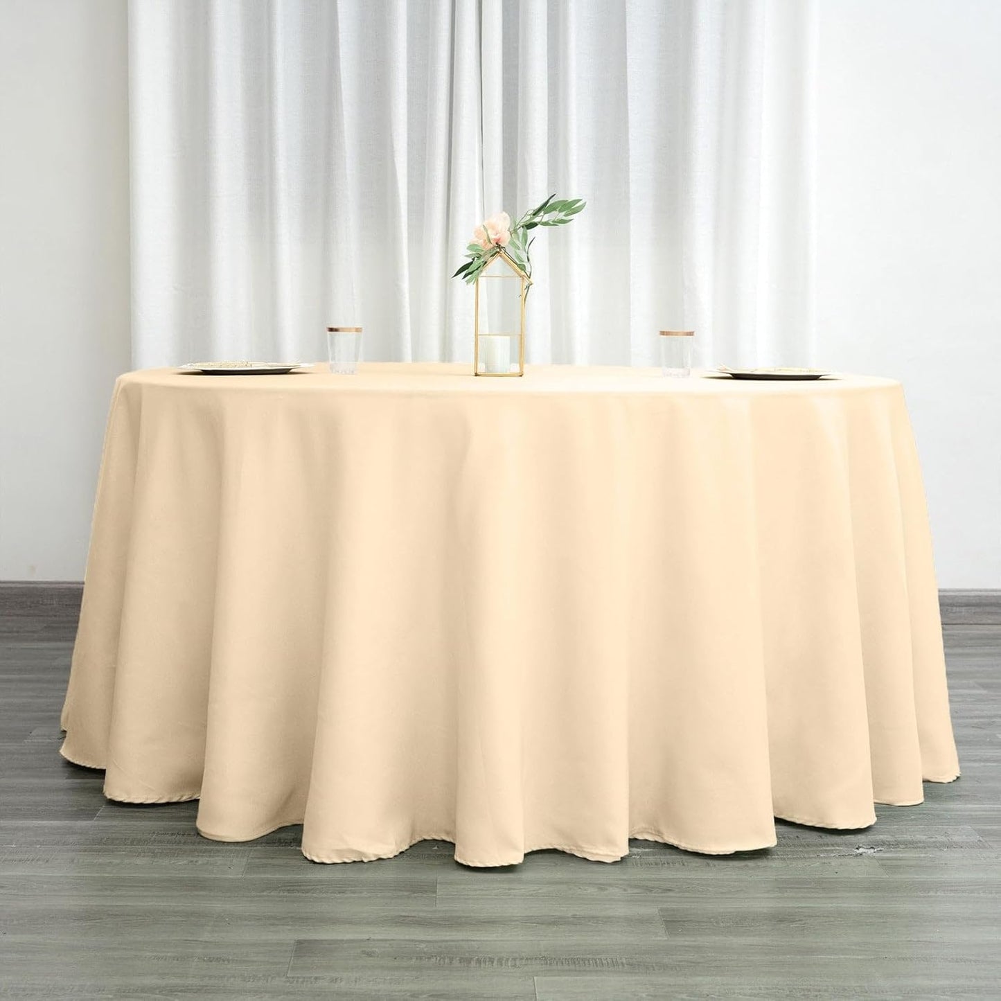 Efavormart Round Tablecloth, 120 Inch Stain & Wrinkle Resistant Washable Table Cloth, Decorative Polyester Fabric Table Cover for Banquet, Wedding, Dining - Beige