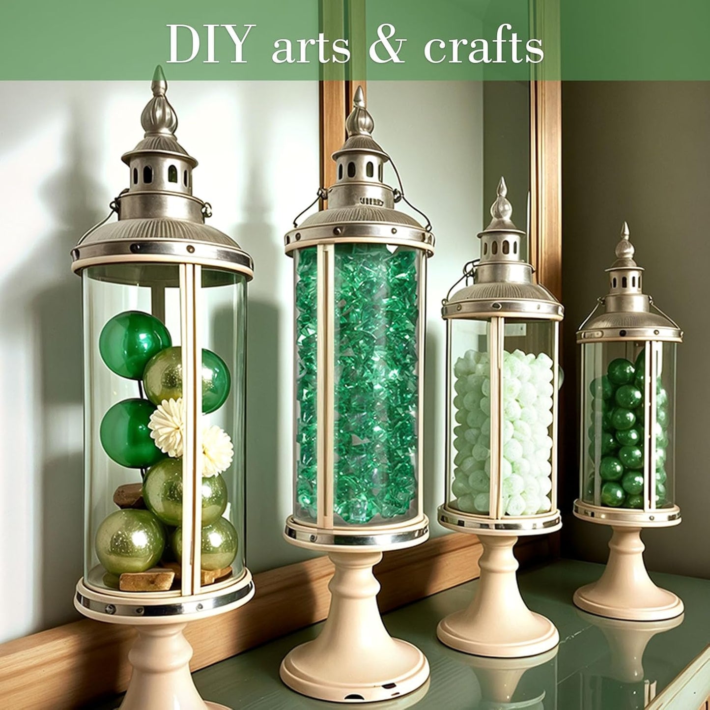 DomeStar 150PCS Fake Ice, Vase Fillers Green Acrylic Fake Diamonds Plastic Gems for Fish Tank Table Scatter Decoration