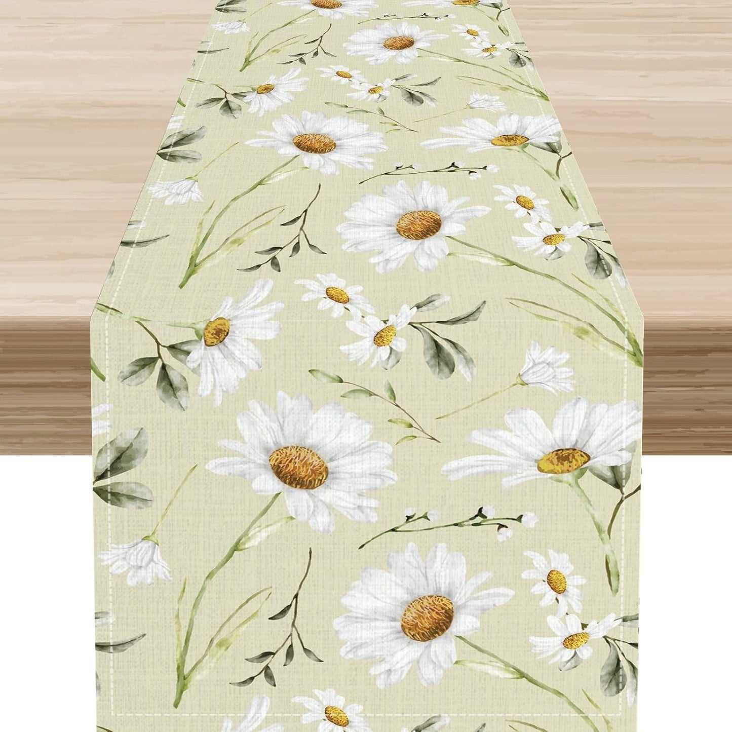 Daisy Floral Table Runner, Farmhouse Abstract Spring Seasonal Summer Blue White Flower Rustic Table Center Decor for Home Kitchen Dining Patio Holiday Party Indoor Table Decorations, 13"x36" Inch