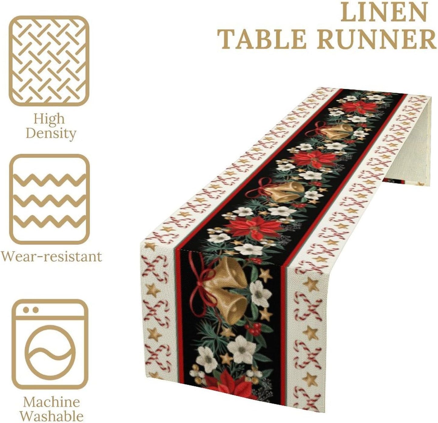 Christmas Table Runner, Xmas Holiday Seasonal Winter Table Cloth Kitchen Dining Table Decoration for Home Party Decor 13x60 Inch