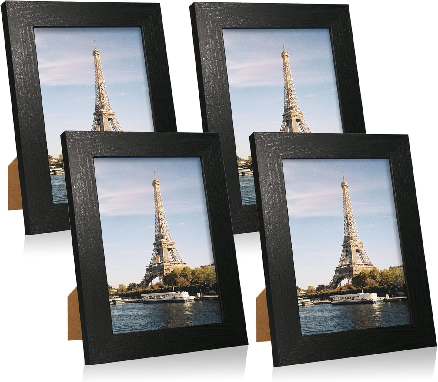 5x7 Picture Frame Set of 4, Black Wooden Frame with High Definition Glass, 5 x 7 Photo Frames for Tabletop Display and Wall Mounting