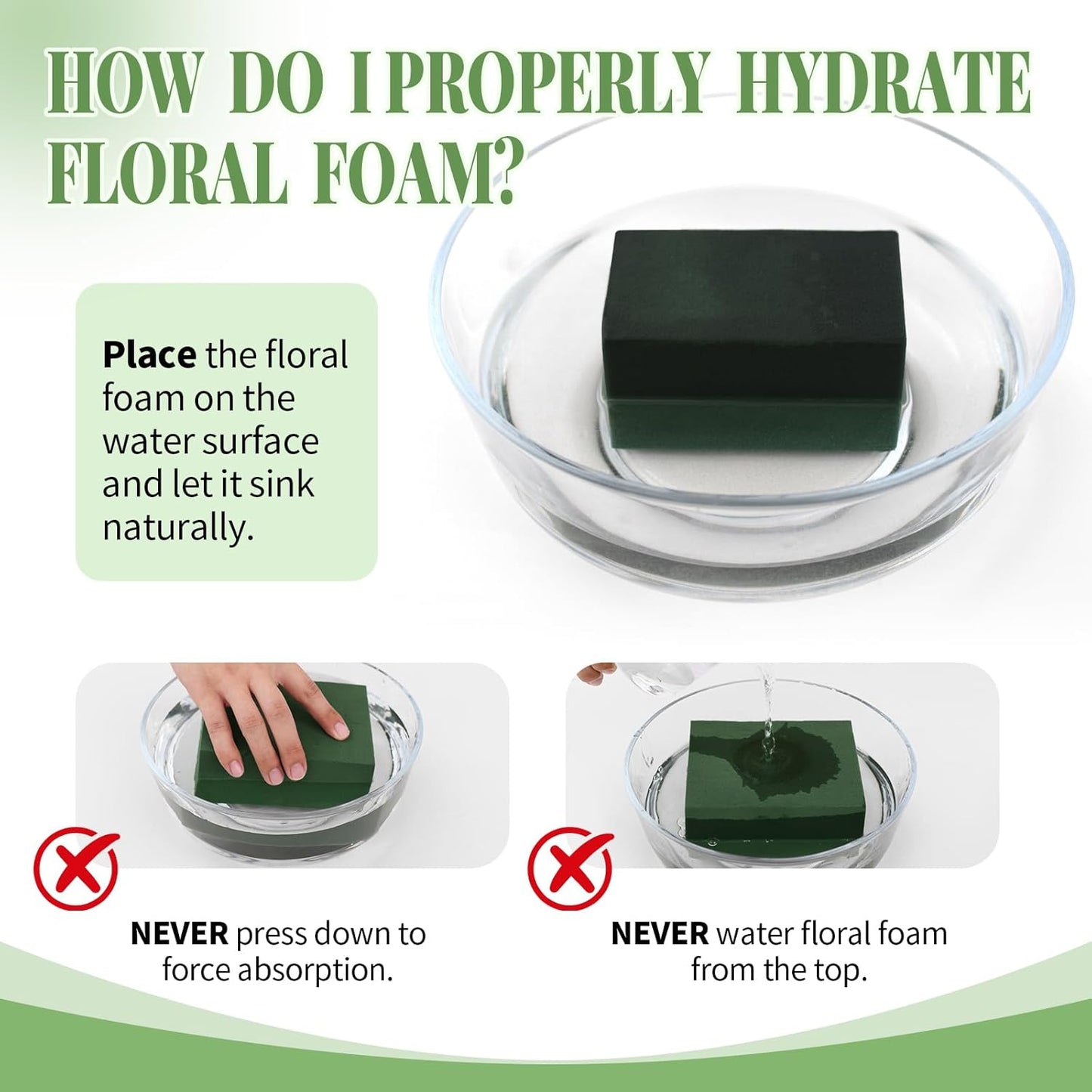 Aktor 8 Pcs Floral Foam Blocks for Fresh & Artificial Flower Arrangement, 8.8” x 4.1” x 2.7” Green Wet Foam for Wedding, Birthdays, Home, Office, and Garden Decorations