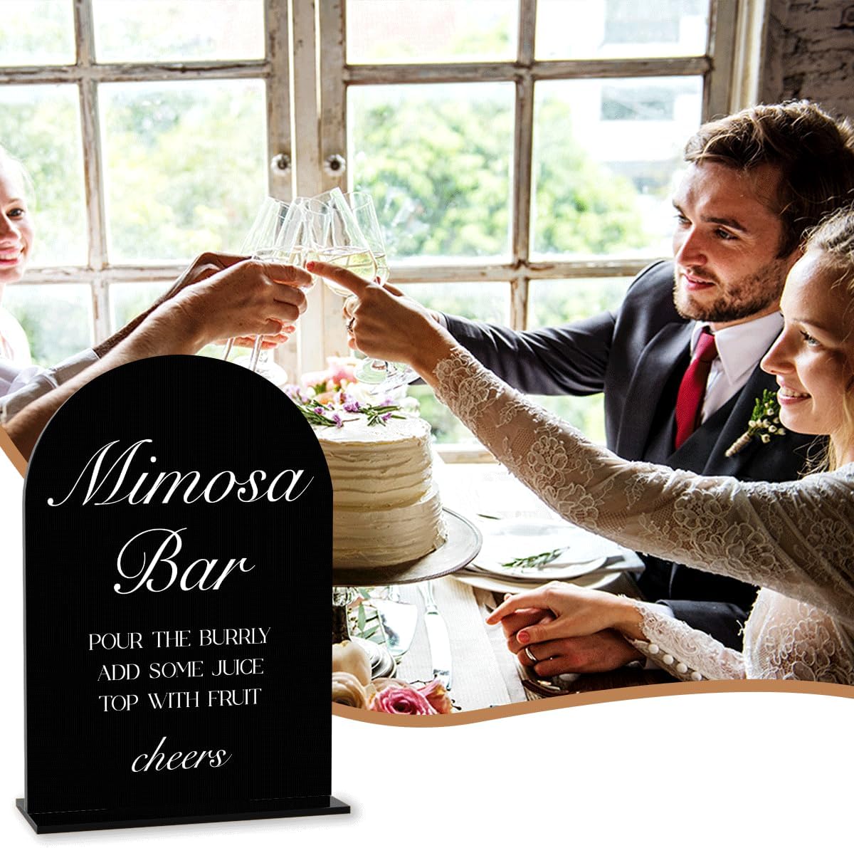 Black Mimosa Bar Sign, Open Bar Signs, Wedding Engagement Bridal Shower Decor for Reception Ceremony Party, Weddings Acrylic Sign