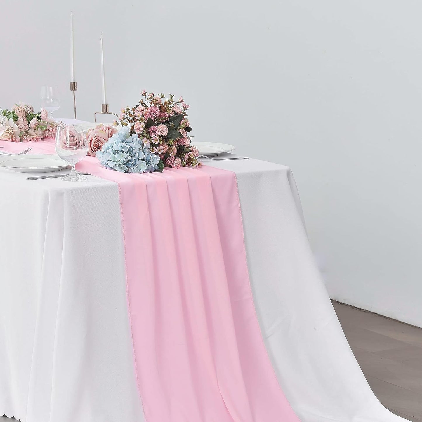 5 Pack 10Ft Pink Chiffon Table Runner Sheer 29x120 Inch for Romantic Wedding Decor Bridal & Baby Shower Birthday Rustic Party Decoration