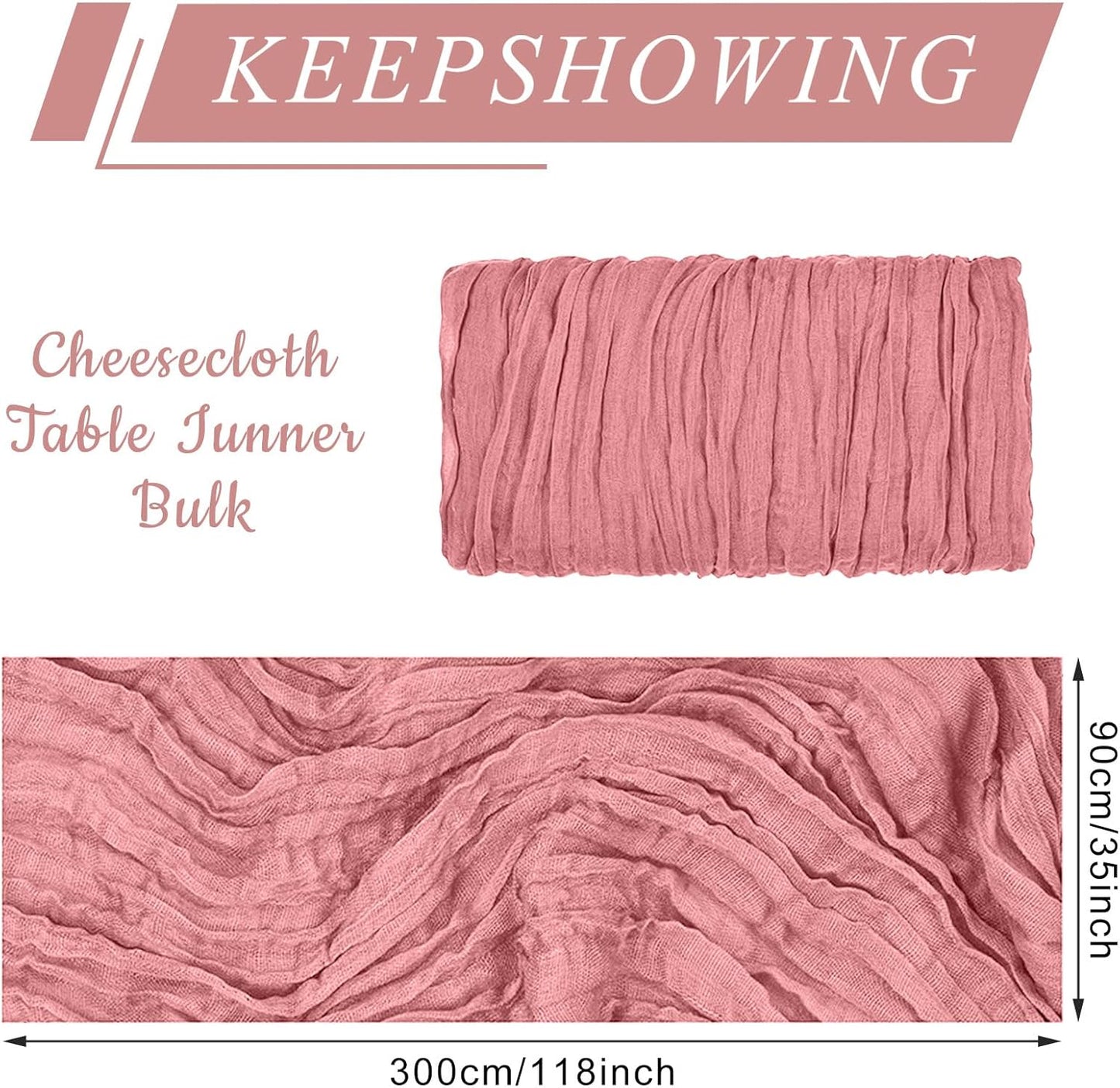 12 Pack Cheesecloth Table Runner, Runner Gauze Boho Wedding Decor Romantic Table Runner for Wedding Birthday Party(35" x 118")(Pink)
