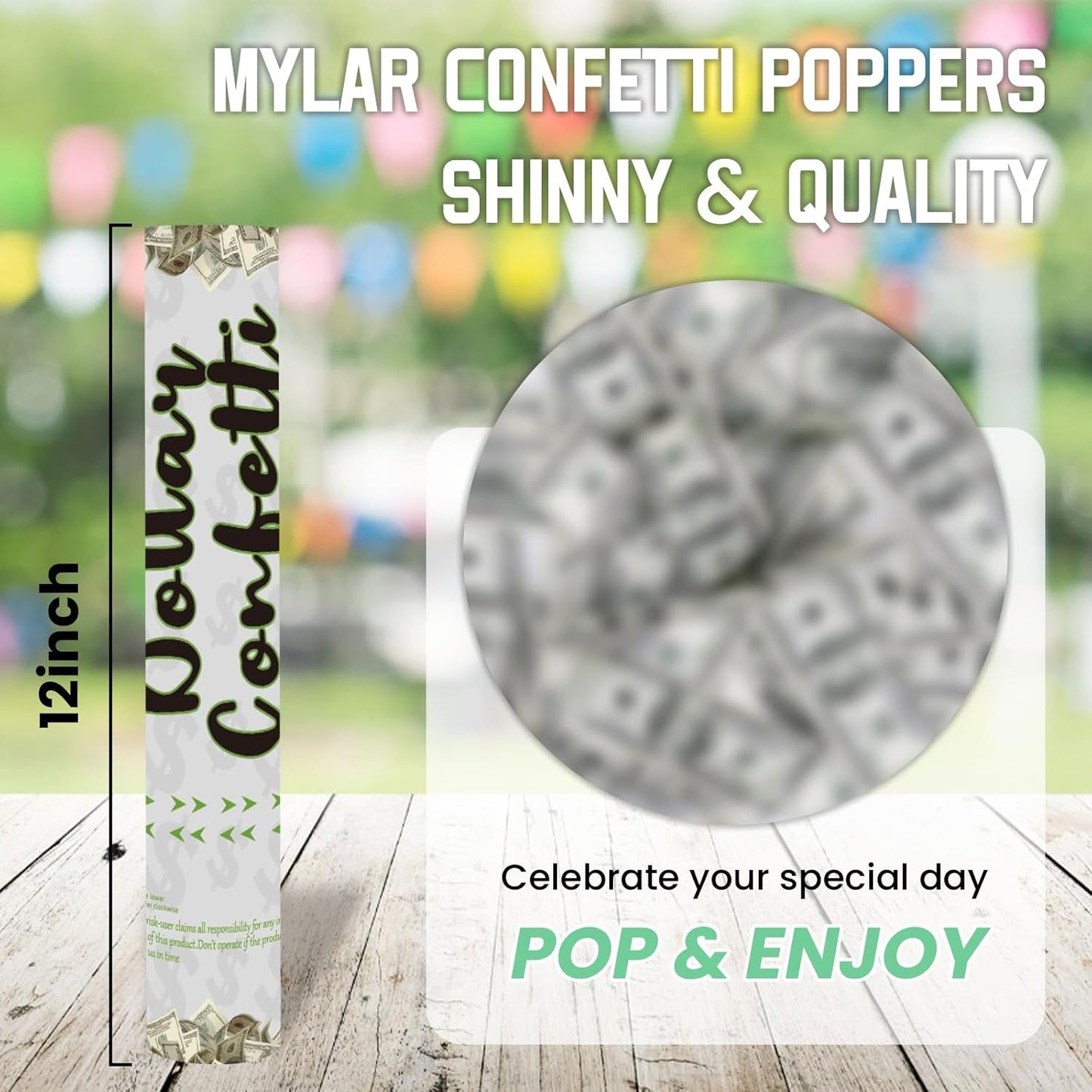 Confetti Poppers Prop Money Confetti Cannon 12 Pack Money Shooter Cannons with Mini 100 Dollar Bill 12 Inch Party Poppers Cash Cannon Bulk for Wedding Birthday Graduation Baby Gender Reveal Party
