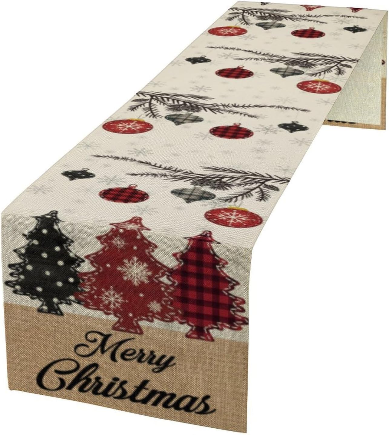 Merry Christmas Table Runner,Winter Xmas Holiday Kitchen Dining Table Decoration for Home Party Decor 13x108 Inch