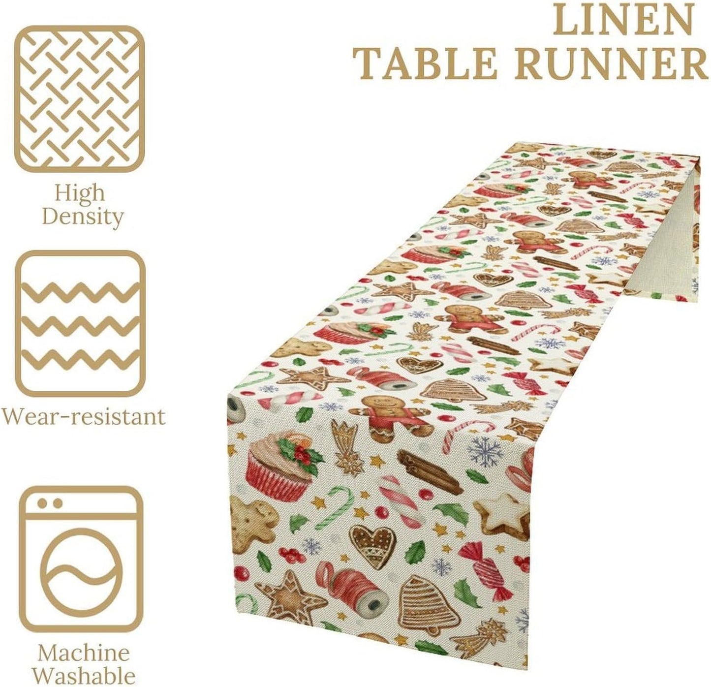 Christmas Table Runner, Christmas Gingerbread New Year Xmas Table Cloth Kitchen Dining Table Decoration for Home Party Decor 13x120 Inch