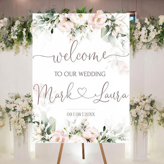 Personalized Welcome To Our Wedding Sign, Wedding Decorations, Flowers Wedding Sign #3, Vesion 3
