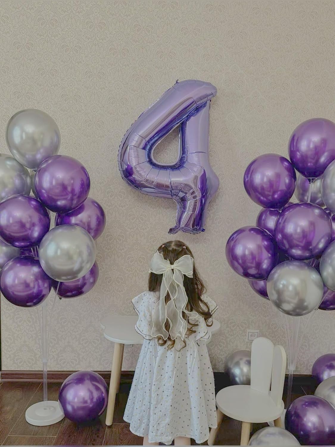 40 Inch Lilac Large Number 4 Birthday Balloon, Giant Number Four 14 24 34 40 44 Balloons, Lavender Foil Mylar Big Balloons for Anniversary Graduation Supplies Decorations
