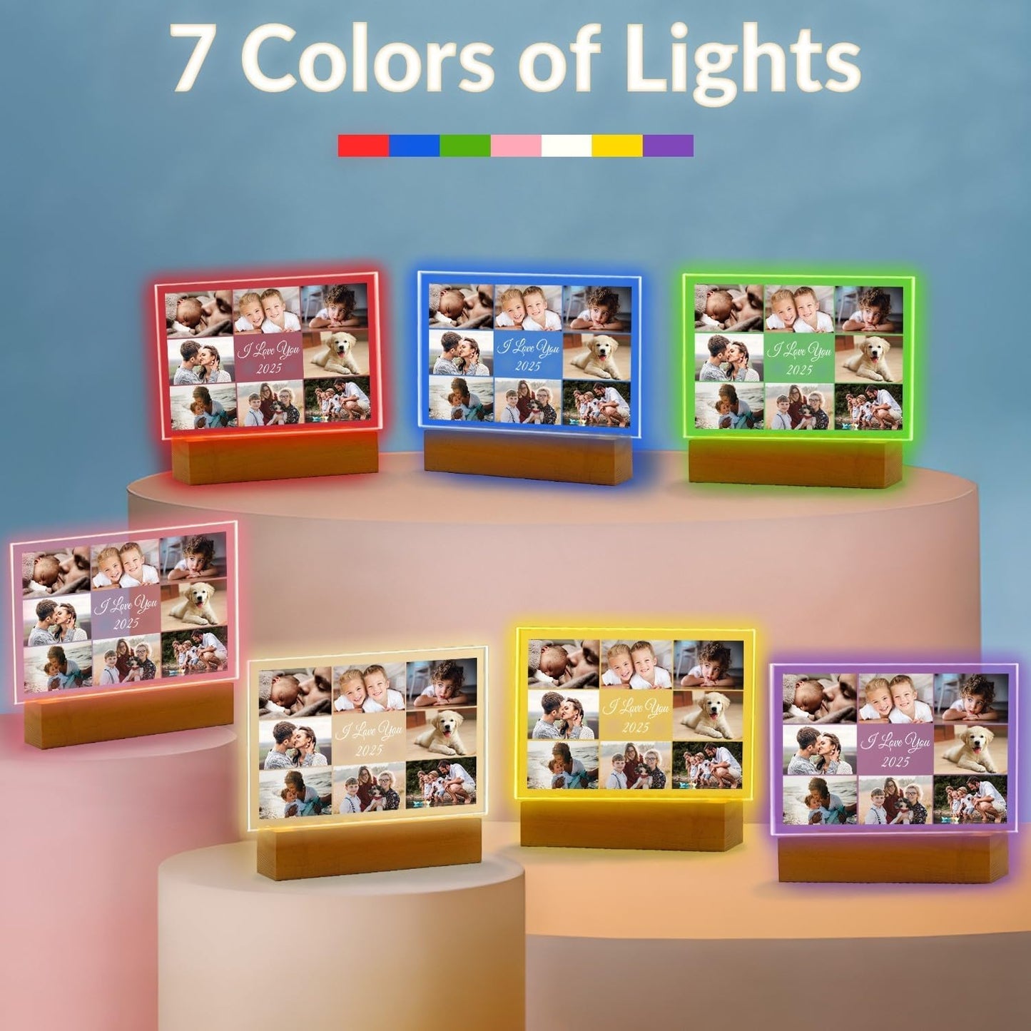 Custom Picture Frames with Photo, Customized Photo Frame with Night Light, Personalized Picture Frame, Personalized Birthday Gifts for Women, Men, Mom, Dad, Baby, Kid, Family, Friend