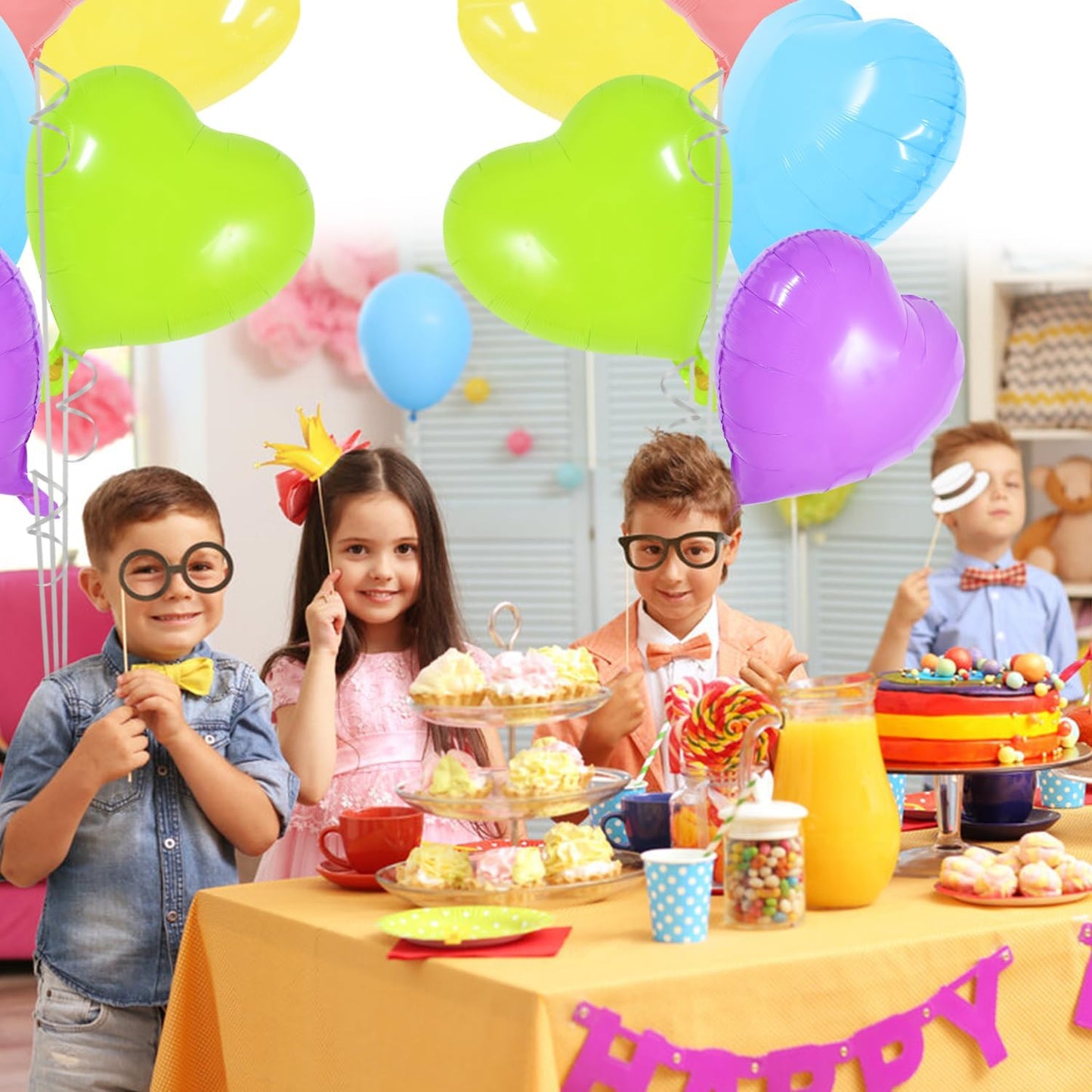 TONIFUL 30Pcs 18 Inch Pastel Colorful Heart Balloons Rainbow Heart Shape Foil Mylar Balloons Decoration for Birthday Valentine's Day Wedding Bridal Shower Anniversary Engagement Party Supplies