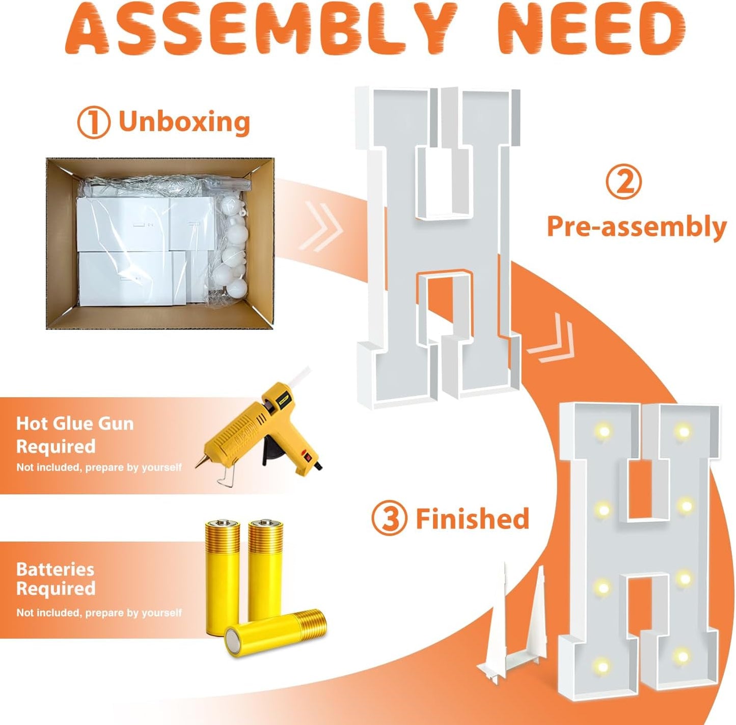 3ft Marquee Letters H, Light Up Letters, A-Z Warm Yellow LED Light Up Sign for Happy Birthday, Graduation, Wedding, Engagement, Holiday Party Background Arch Decoration