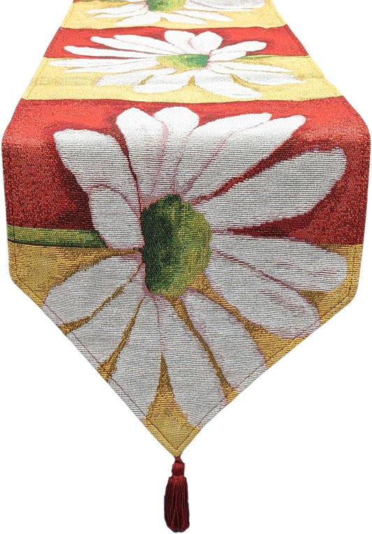Tache Home Fashion DB9046TR-13X48 Colorful Red & Yellow Daisy Flower Loves Me Not Tapestry Table Runner 48 Inch