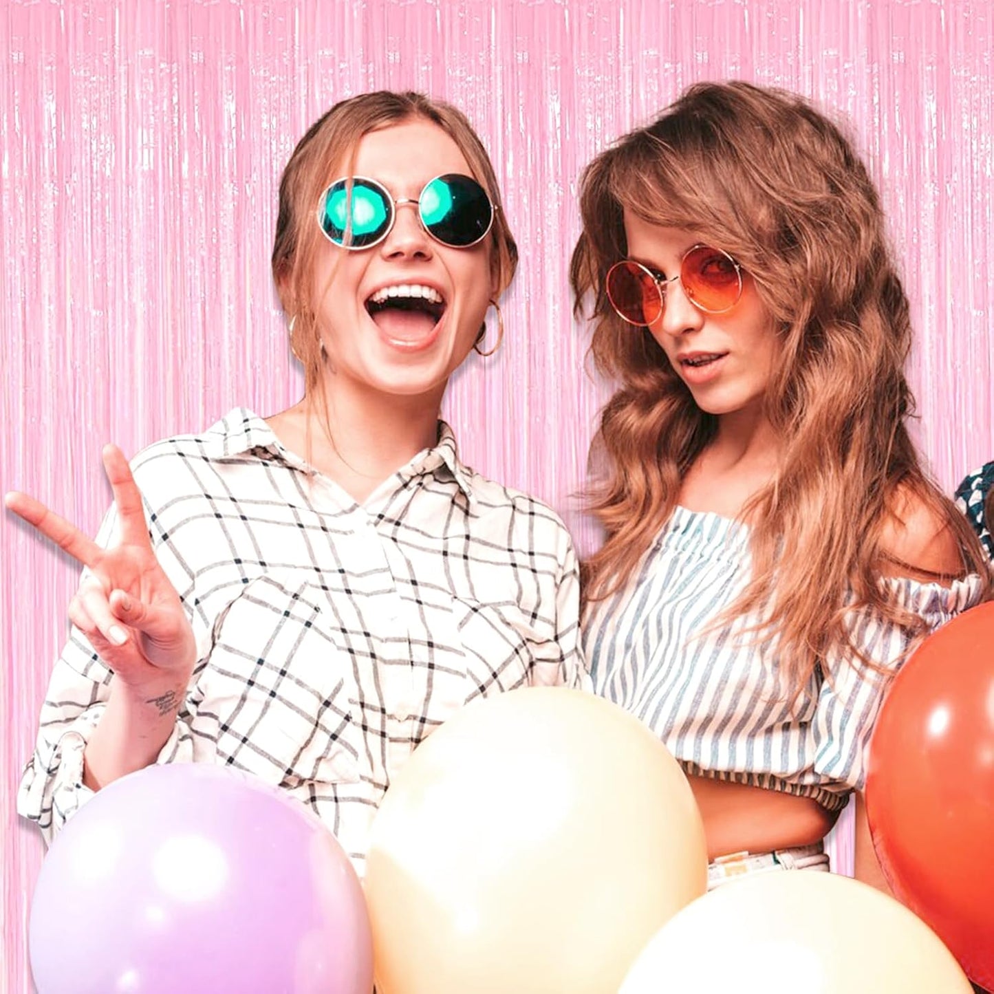 3 Pack Macaron Pink Foil Fringe Curtain Backdrop, 3.28Ft x 8.2Ft Metallic Tinsel Foil Fringe Streamer Curtains for Photo Booth, Christmas Day, Thanksgiving, Wedding, New Year Party Decorations