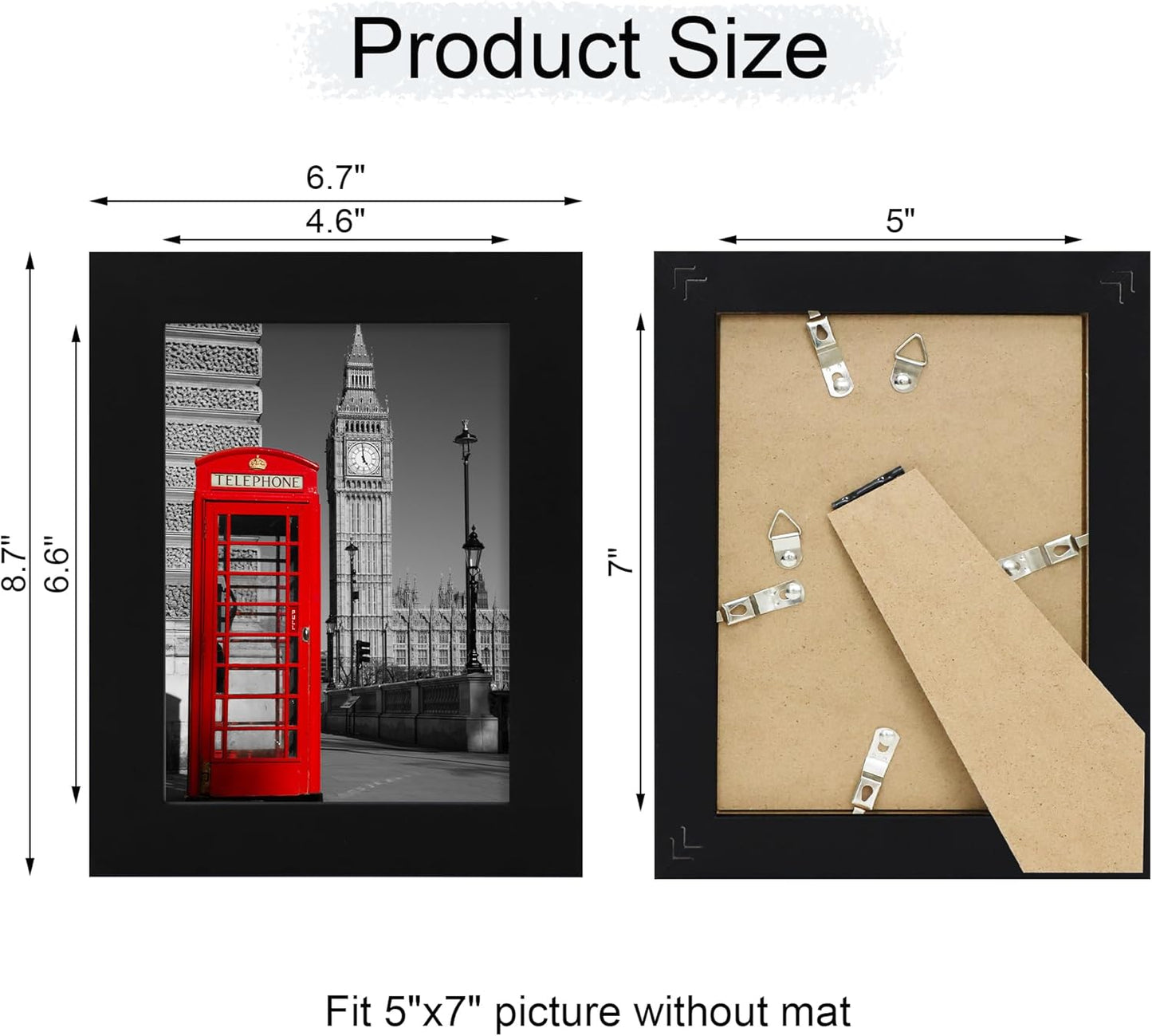 5x7 Picture Frame Set of 4, High Definition Glass Black Picture Frame, 5 x 7 Wood Rustic Photo Frames for Horizontal or Vertical Table Top and Wall Mounting