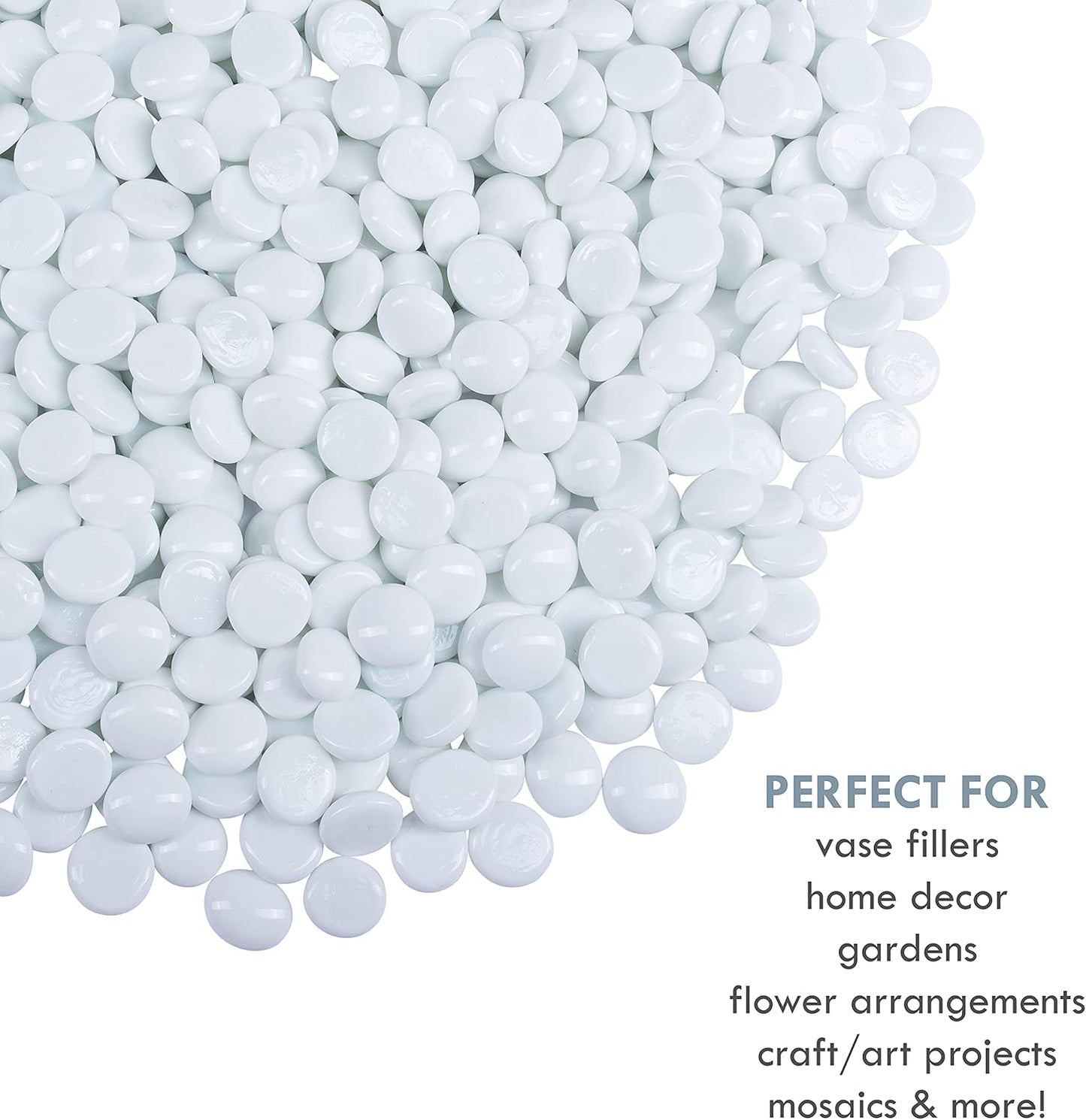 Galashield Flat Glass Marbles for Vases White Glass Gems Beads Pebbles Vase Filler (5 LBS, Approx. 540 PCS)