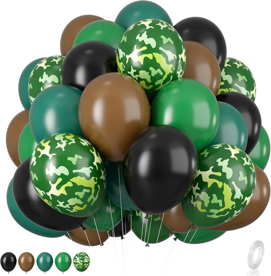 Green and Brown Balloons, 12inch Camouflage Balloon Camo Balloons Brown Dark Green Black Ballons For Army Party Decorations Birthday Party Hunting Camping Jungle Themed Supplies