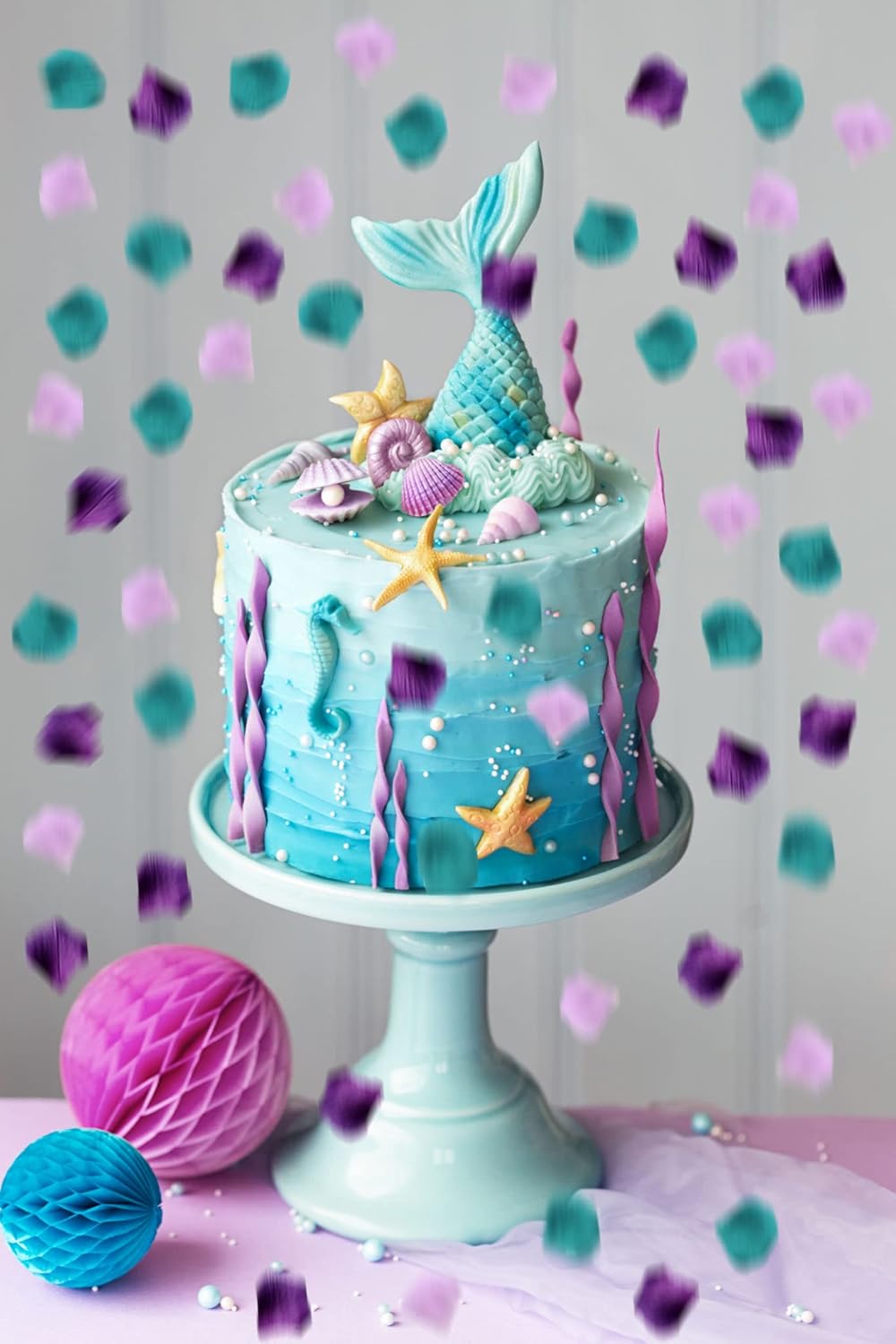 900 Pack Purple Lavender Turquoise Teal Flower Rose Petals Mermaid Party Wedding Cake Table Confetti Centerpieces Girl Baby Shower Birthday Bridal Shower Party Garden Aisle Decoration