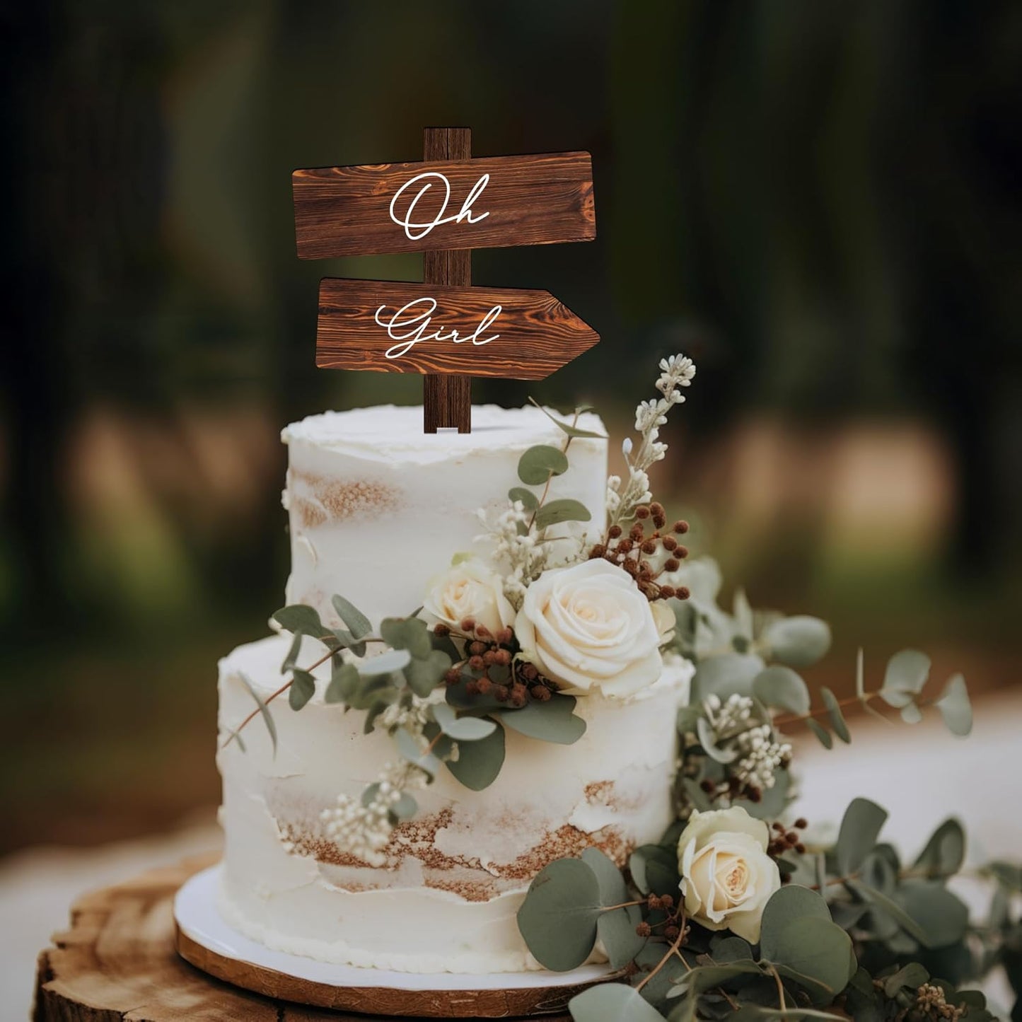Rustic Oh Girl Cake Topper in Wood Baby Shower Gender Reveal Party Cake Decoration