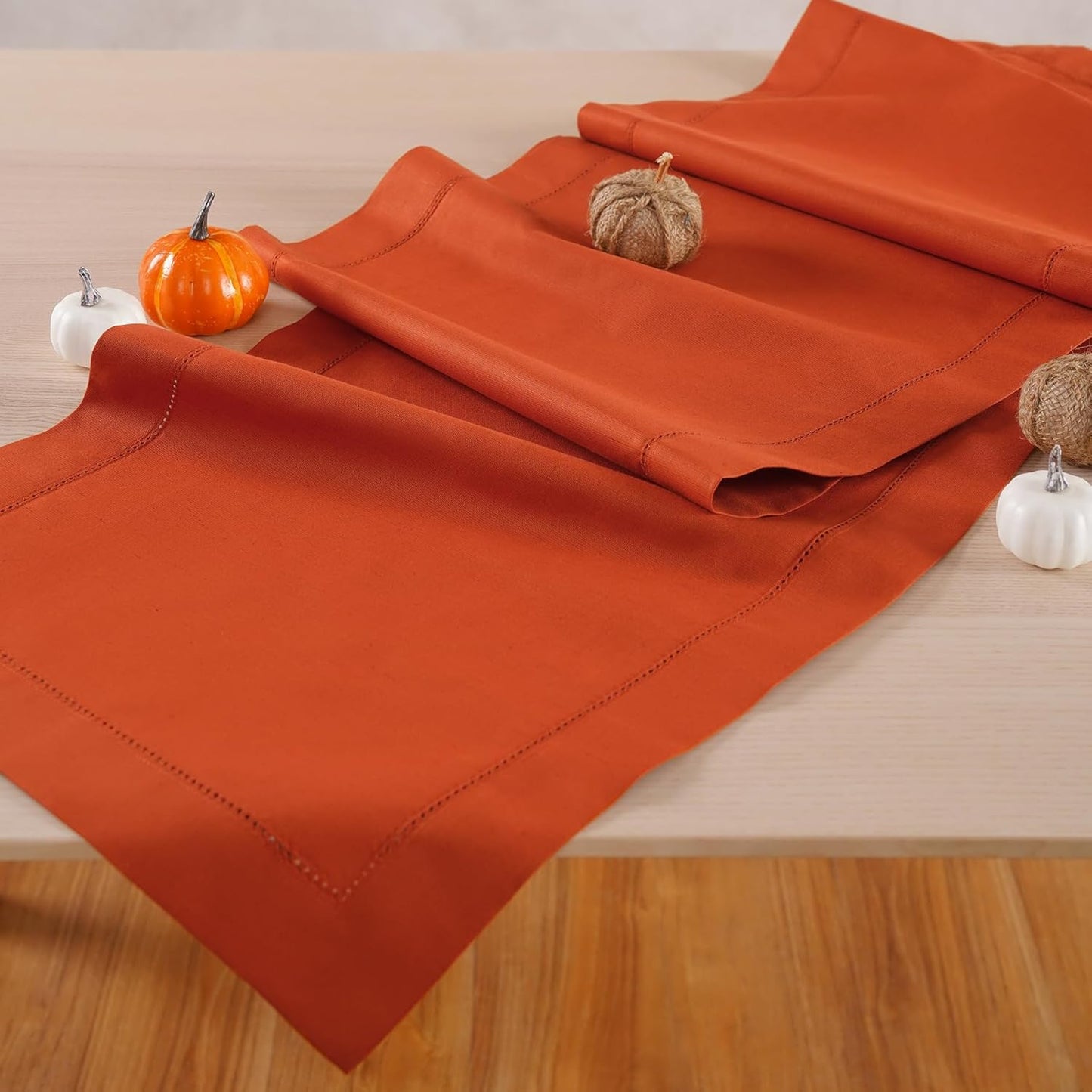 Pumpkin Table Runner 90 Inch– Cotton Linen Hemstitch Farmhouse Table Runner 14x90 –Washable Fabric for Dining, Fall, Halloween, Thanksgiving, Spring, Summer, Wedding, Everyday Décor – Serena