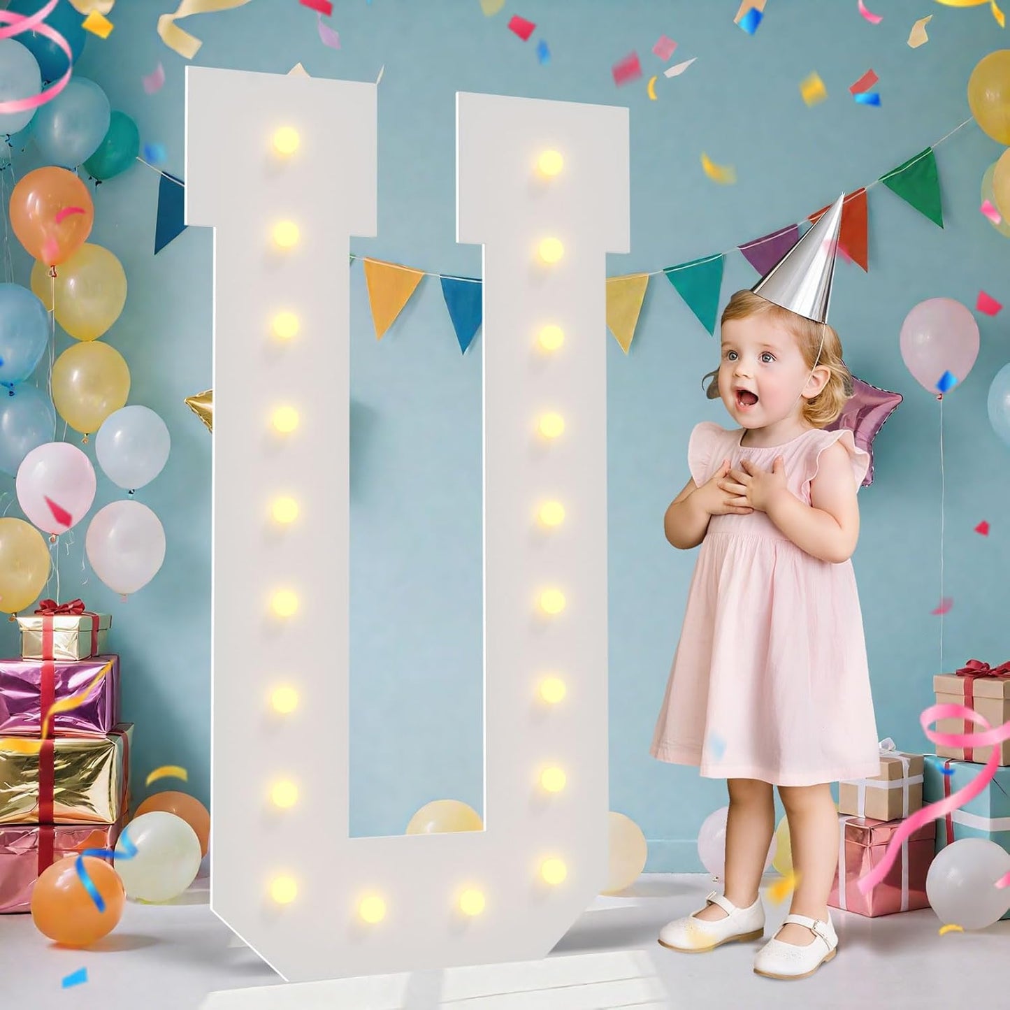 4FT Marquee Light Up Letters - Large Marquee Letters 4 Feet Tall for Birthday Party Decorations, Big Letter for Wedding Event Marry Me Baby Shower Bridal Shower, Letter U