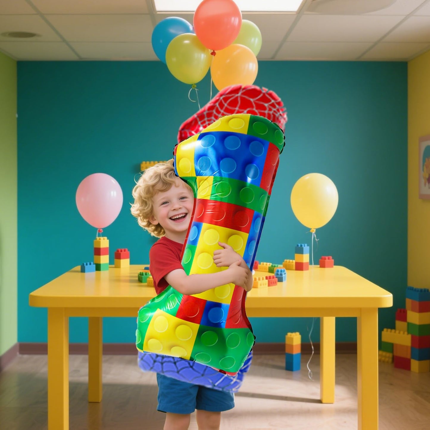 32 Inch Stackable Block Number 1 Balloon – Colorful Brick Building Themed Big Helium Digits for Kids Birthday Party Decorations (Number 5) (Building Block, Number 1)