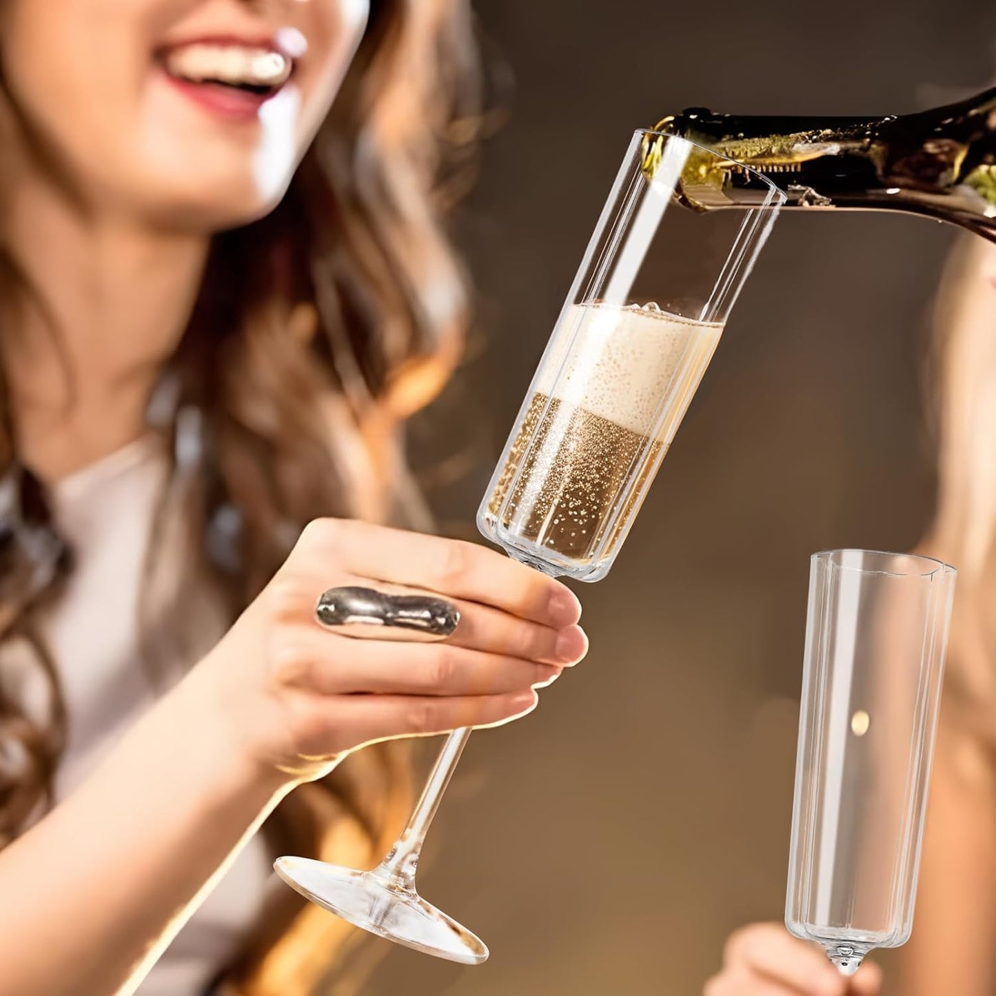 Ciaell 24 Pack Plastic Champagne Flutes - 6 Oz Flower Wavy Champagne Plastic Glasses - Heavy Duty Vintage Disposable Flutes for Party & Anniversary & Wedding