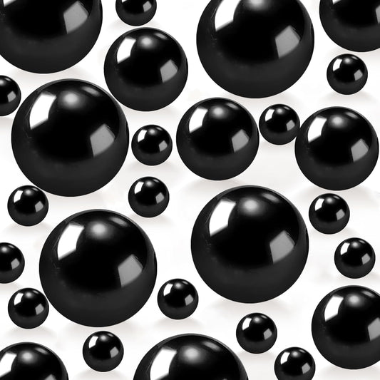 120 PCS 8/14/20mm No Hole Polish Pearl Beads for Centerpiece, Black Beads Decorative Vase Fillers, Plastics Pearls for Vases, Table Scatters, Wedding Party Decor