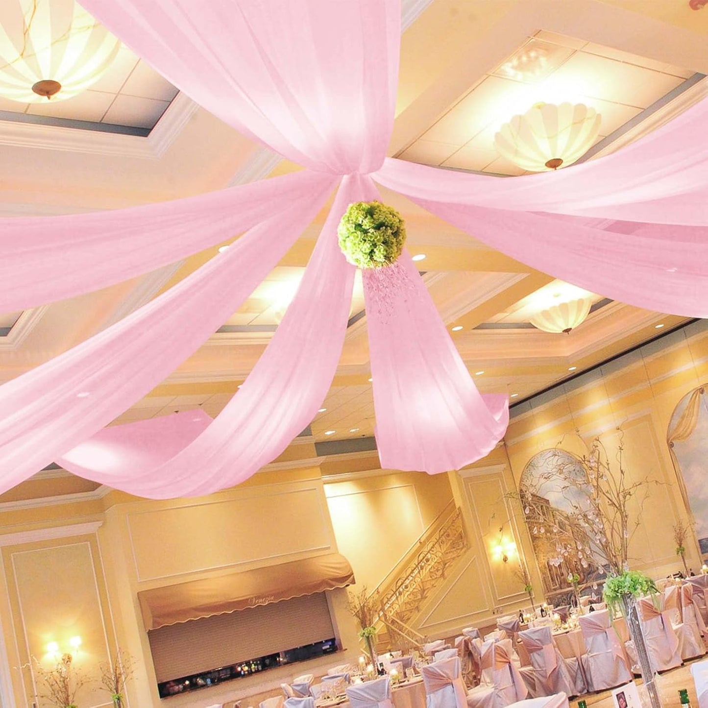 6 Panels Pink Ceiling Drapes for Wedding 5ftx10ft Ceiling Drapes Wedding Arch Draping Fabric Cheesecloth Sheer Curtain Romantic Ceiling Decorations for Weddings Party Banquet Ceremony Stage