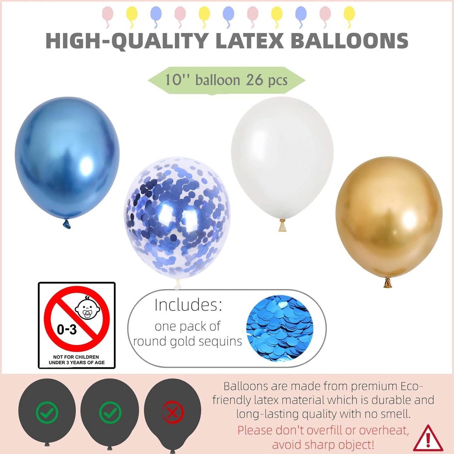 Balloon Column Kit Set of 2 With Balloons Included - Balloon Tower with Stand, Base, and Pole,Backdrop Decoration for Wedding, Baby Shower, Birthday Party, or Bachelorette Parties (Metallic Blue Gold)