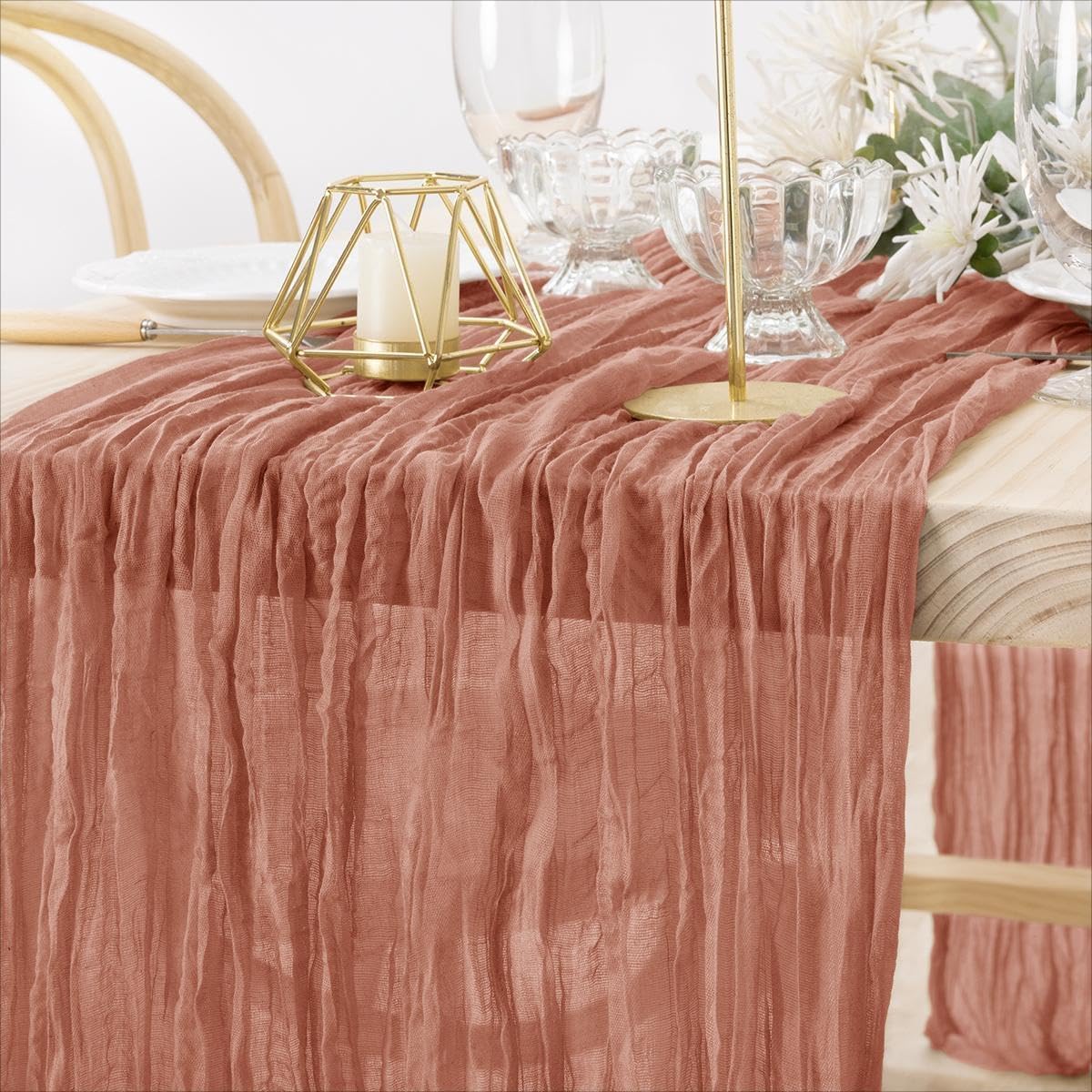 MLMW 6 Pack Dusty Rose Table Runner Cheesecloth Boho Gauze Rustic Cheese Cloth Table Runner 160 inch Sheer 13.3ft for Wedding Party Baby Bridal Shower Birthday