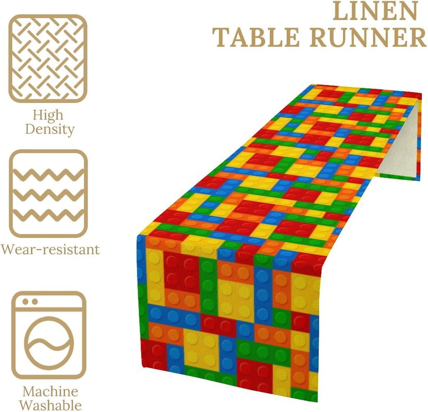 Building Blocks Table Runner Funny Celebration Party Birthday Party for Kids Teens Table Runner for Kitchen Picnic Home LivingRoom 13x70 Inch