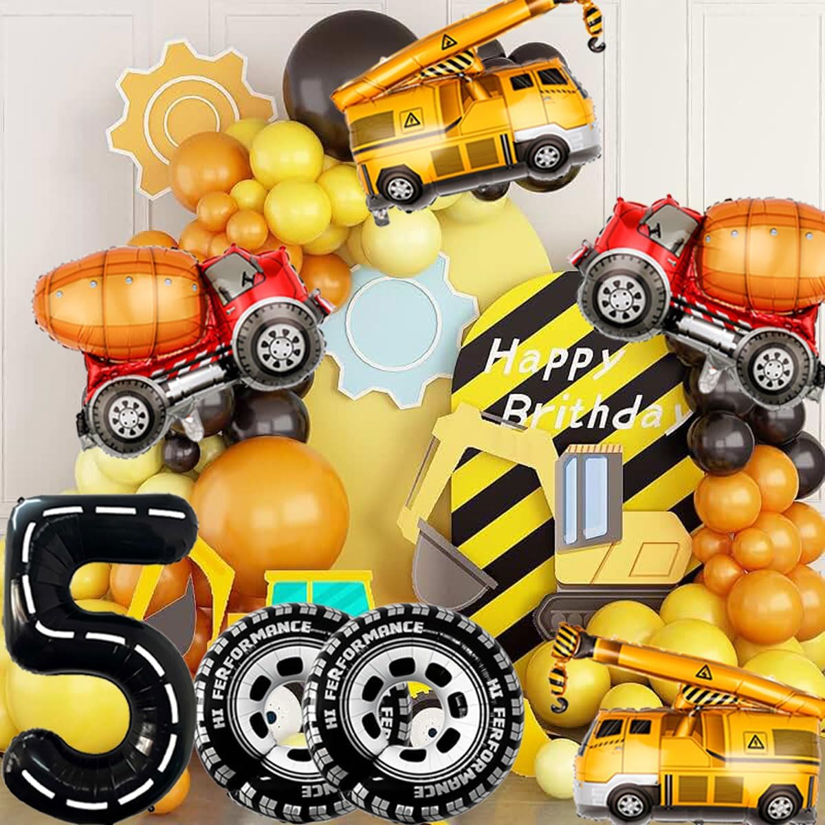 Construction Balloons 5rd Birthday Decorations for Boys 40inch Number 5 Balloons Truck Foil Balloon for Construction Birthday Party Decorations Supplies