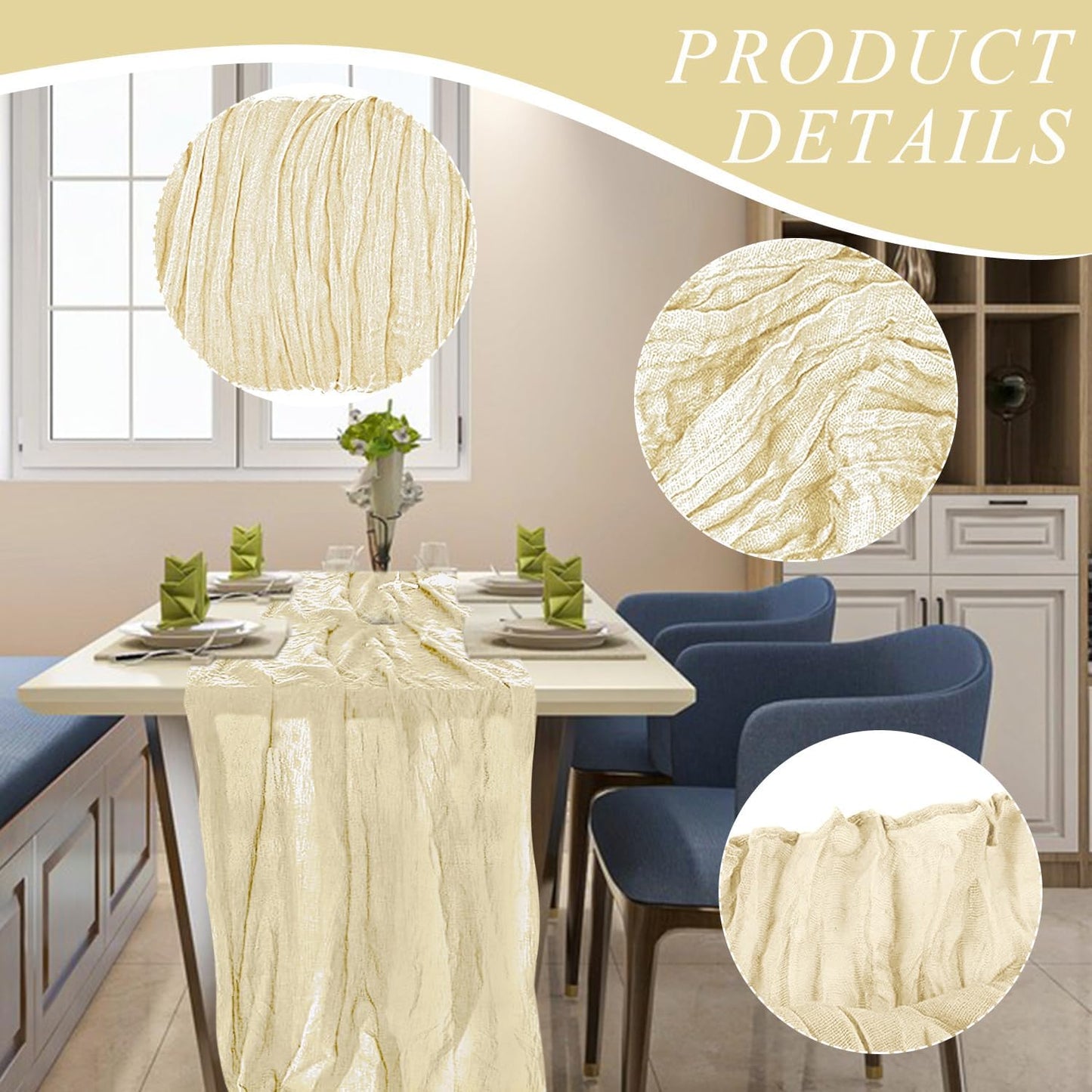 6 Pack Cheesecloth Table Runner 10Ft Christmas Gauze Boho Table Runners for Wedding Decor Bridal Shower Decorations Baby Shower Party(35" x 120")