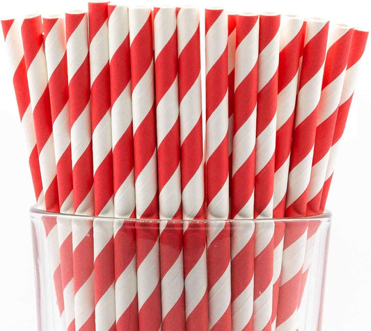 Pack of 150 Red Swirls Biodegradable 4-Ply Paper Drinking Straws (Compostable, Non-toxic, BPA-free)