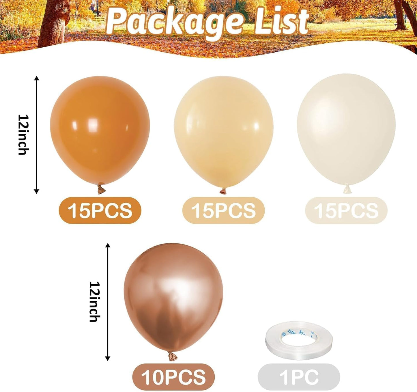 Fall Balloons 55pcs Burnt Orange Gold Balloons 12 Inch, Terracotta Dusty Orange Metallic Copper Sand White Beige Balloon for Thanksgiving Friendsgiving Fall Baby Shower Autumn Party Birthday Decor