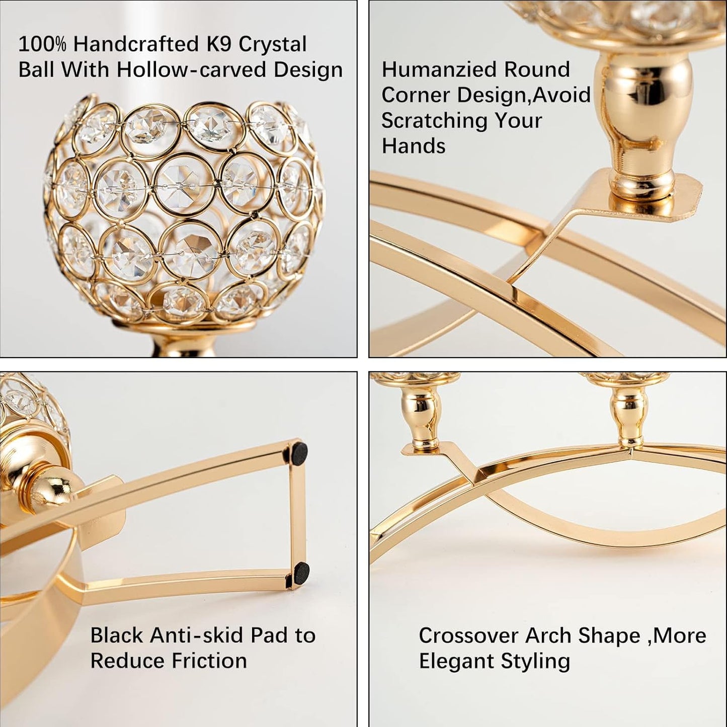 VINCIGANT 4Pcs Christmas Table Decoration Gold Bulk Decorative Tealight Candle Holder for Wedding,3-Candle Candelabras for Christmas Party Dinning Room Table Centerpiece,Gift Boxed for Thanksgiving