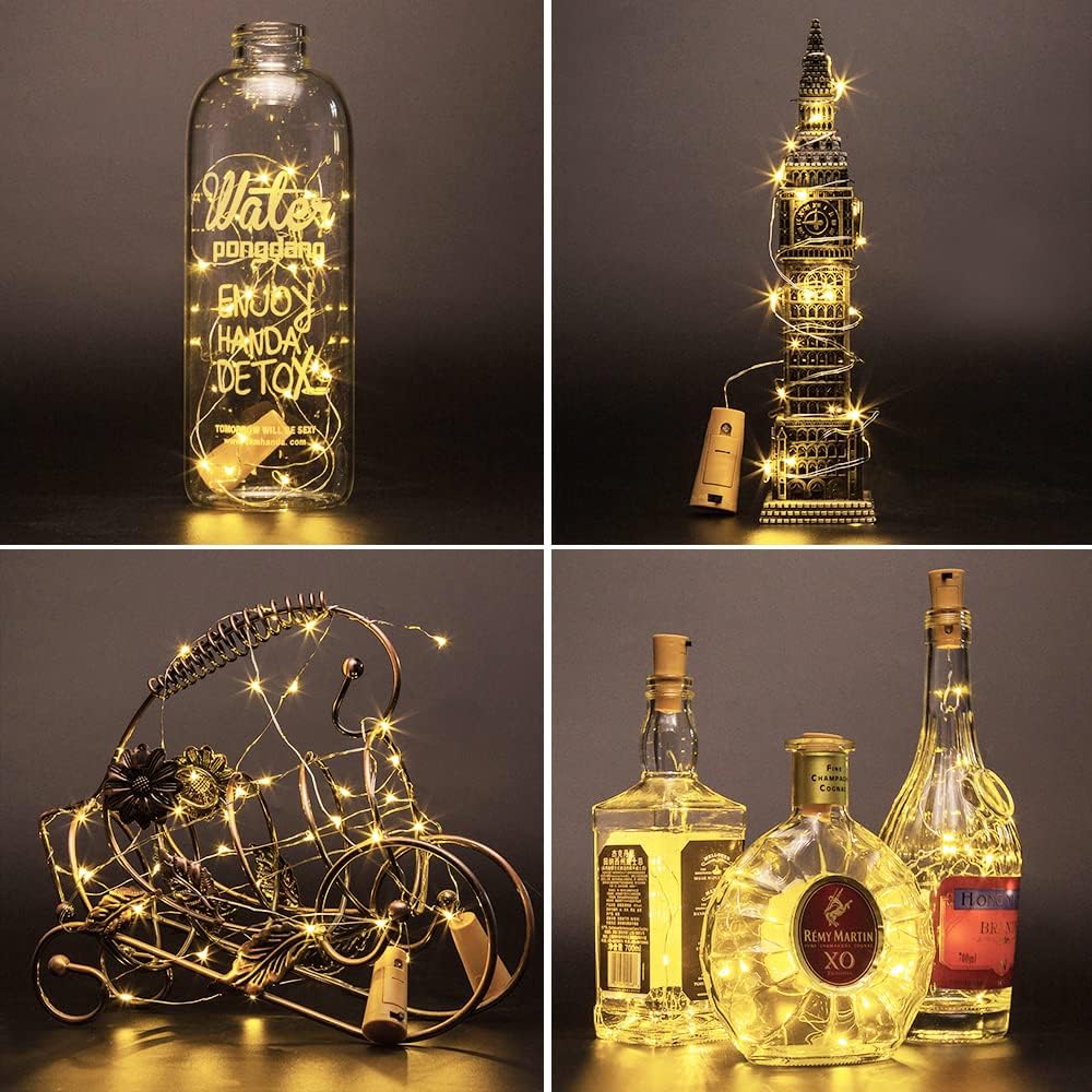 Wine Bottle Cork Lights 15Pack 10 LED/ 40 Inches Battery Operated Cork Shape Copper Wire Colorful Fairy Mini String Lights for Party Christmas Halloween Wedding Decoration (Warm White)