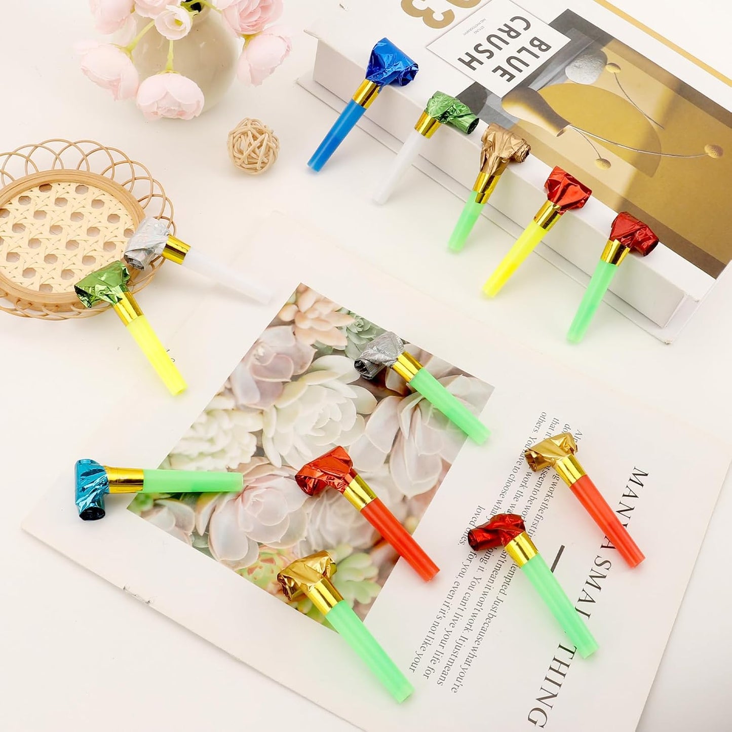 Party Blowers, 25 PCS Party Blowers for Kids, Party Blowouts, Party Noise Makers Horns, Birthday Blowers Noisemakers Blow Horns Party Whistles Favors for Birthday Christmas New Years Events