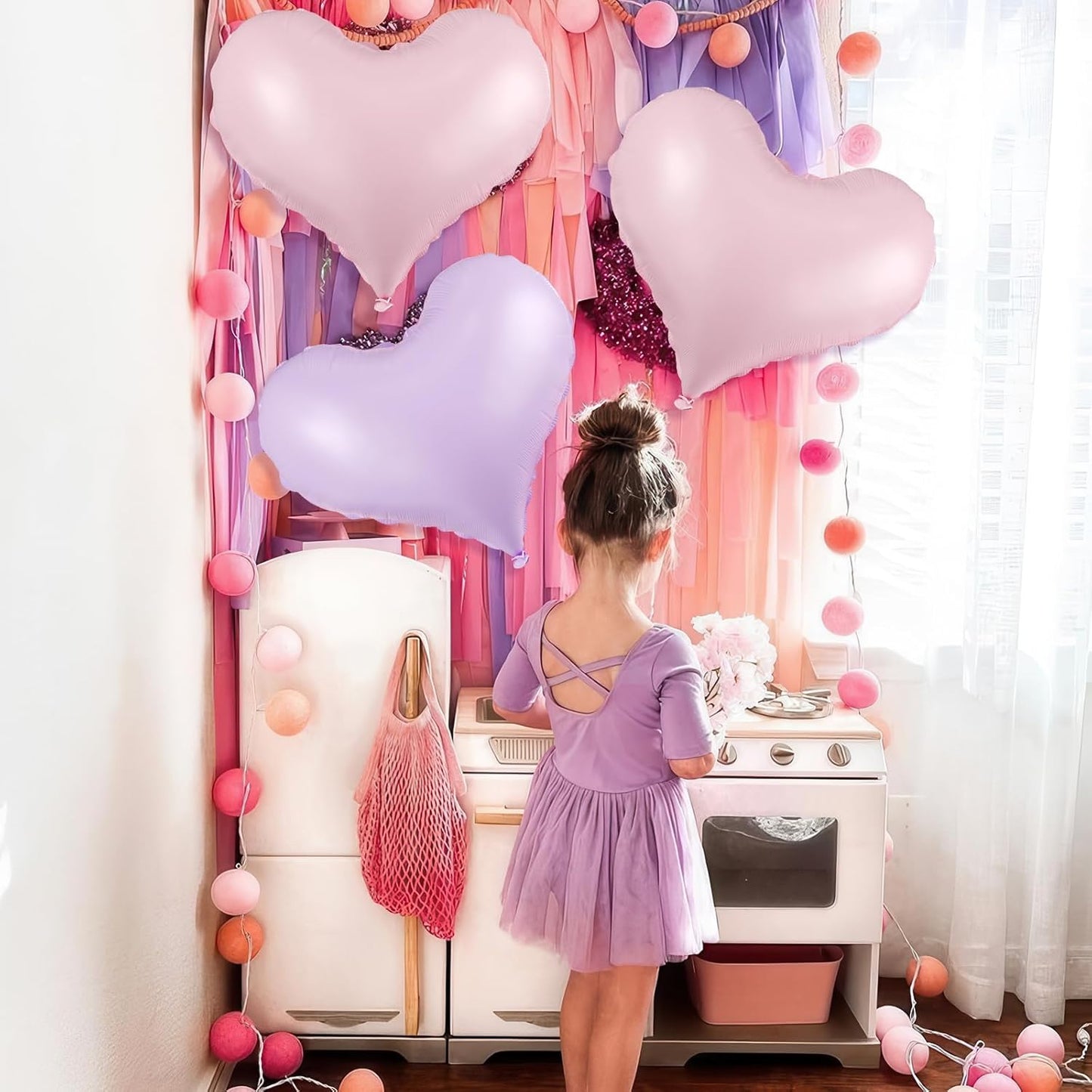 Pink Purple Heart Balloons,24Inch Large Pink Heart Foil Balloons for Valentine's Day Birthday Wedding Baby Shower Anniversary Party Decorations
