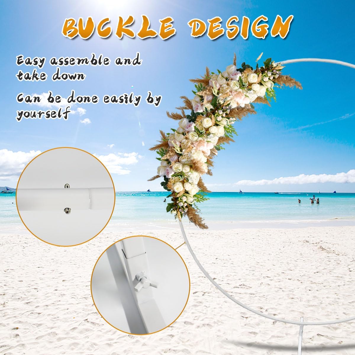 Round Backdrop Stand Circle Arch, 6.5ft White Metal Balloon Arch Kit for Party Decoration Wedding Arch Flower Ring Stand Harfirbe