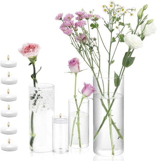 UDU 4 Pack Glass Cylinder Vases for Centerpiece, Clear Flower Vase Hurricane Floating Candle Holder for Centerpiece Table Wedding Home Decor