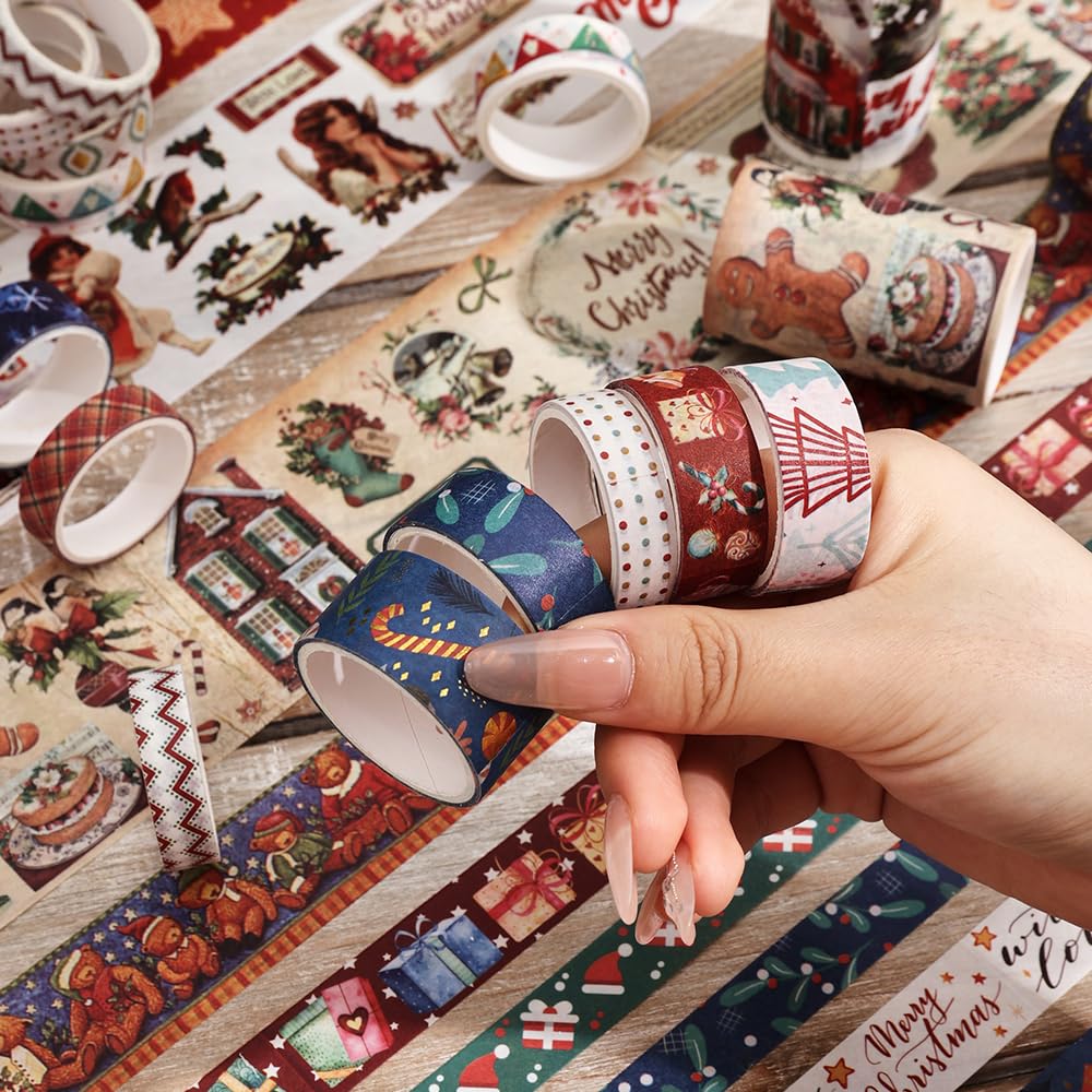 20 Rolls Christmas Theme Washi Tape Set, Writable Decorative Tapes for Scrapbooking, Bible Journaling, Bullet Journaling, 0.6"x79" per Roll