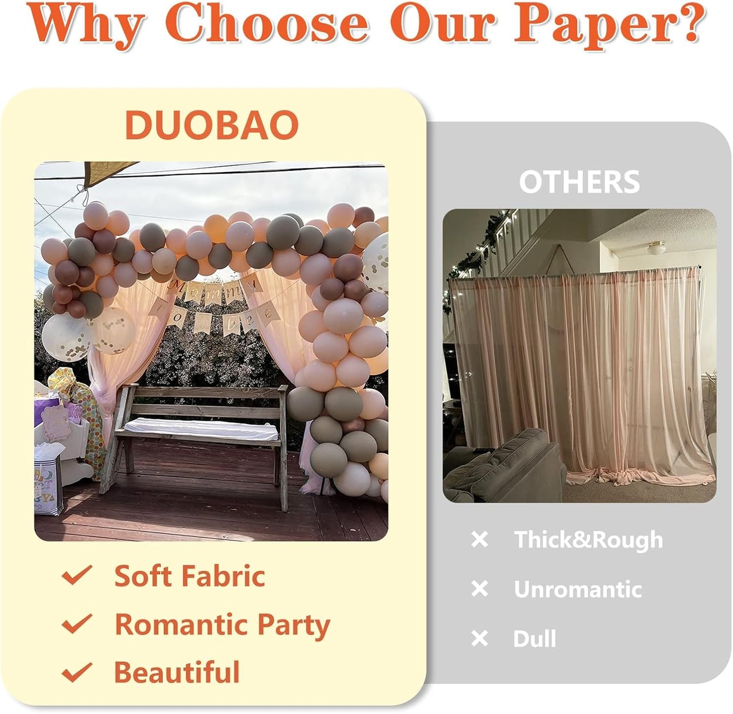 DUOBAO Peach Voile Curtains 2 Panels, 29''x96'', Rod Pocket, Living Room Drape, Sheer Chiffon Drapes for Window, Beach Curtain, Photography Backdrop