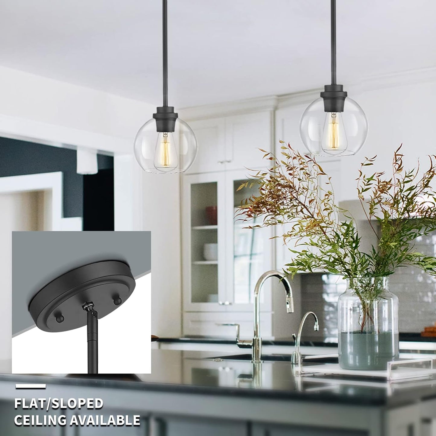 Pendant Light Fixtures,Pendant Lights Kitchen Island with Adjustable Hanging Pole Ceiling for Kitchen Island, Dining Room, Bedroom, Hallway- 2 Pack