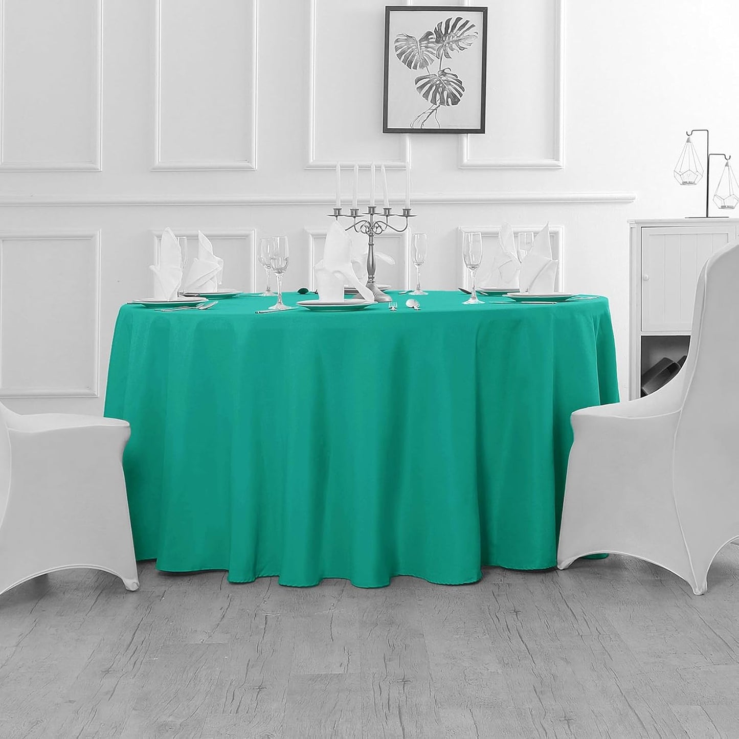 Fokitut 2 Pack Waterproof Round Tablecloth, 108 Inch, Stain Resistant and Wrinkle Polyester Table Cloth, Fabric Table Cover for Kitchen Dining, Wedding, Party, Holiday Dinner-Turquoise