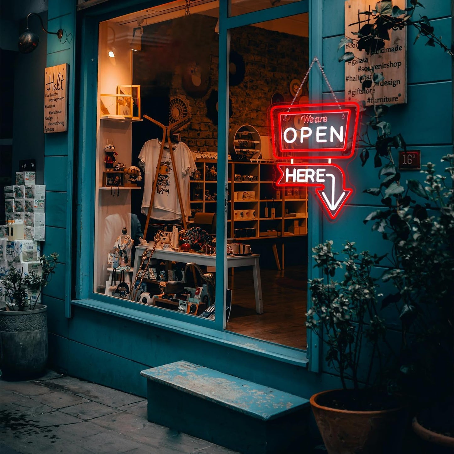 Ineonlife We Are Open Here Neon Sign Dimmable Neon Signs For Wall Decor Led Lights For Bar Man Cave Club Store Hotel Restaurant Coffee Shop Business Decor Gifts USB Powered 12.6x15.35in