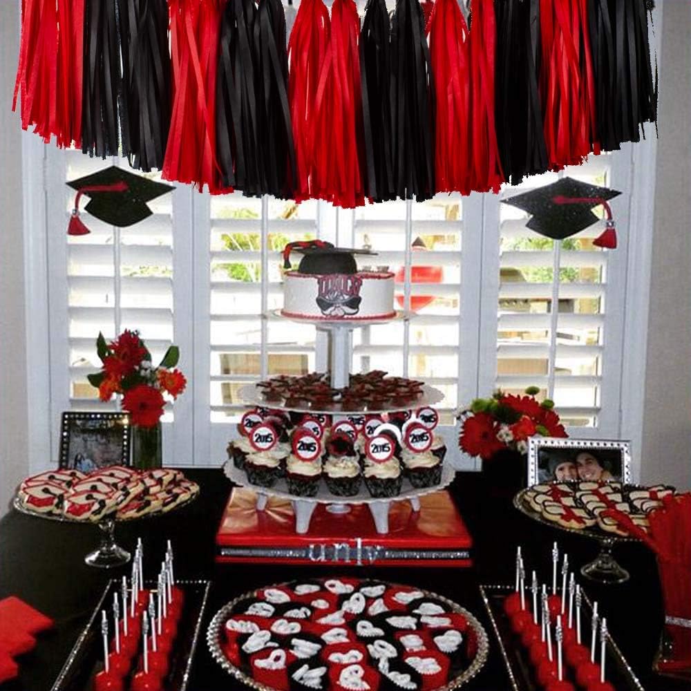 Aimto 20pcs Black and Red Shiny Tassel Garland Banner Tissue Paper Tassels for Party Decorations