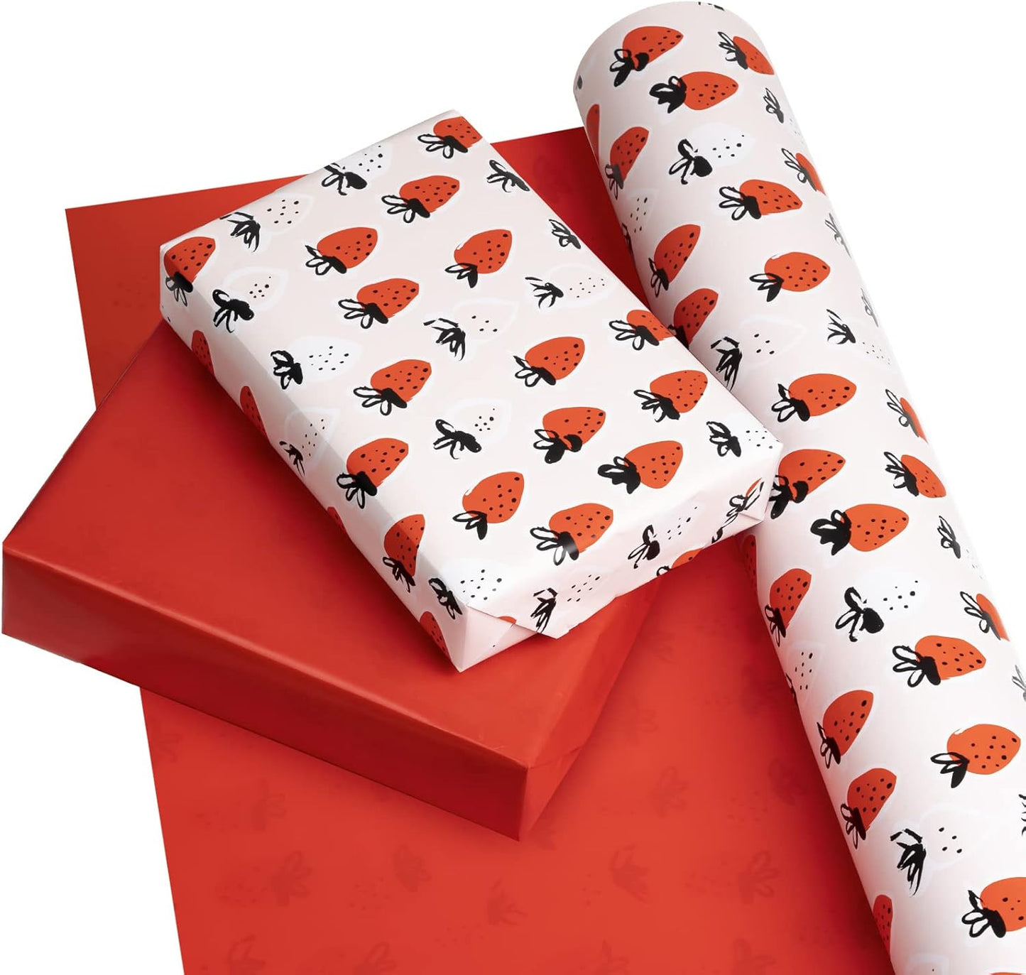 WRAPAHOLIC Reversible Strawberry Wrapping Paper - Mini Roll - 17 Inch X 33 Feet - Sweet Strawberry Design, Perfect for Birthday, Holiday, Wedding, Baby Shower